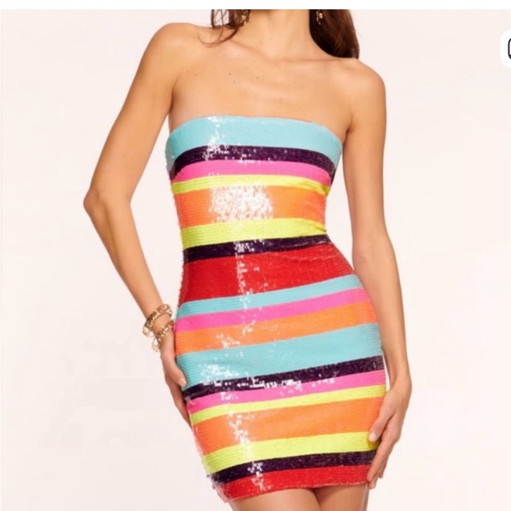 Ramy Brook Orange and Blue Sequin Dress